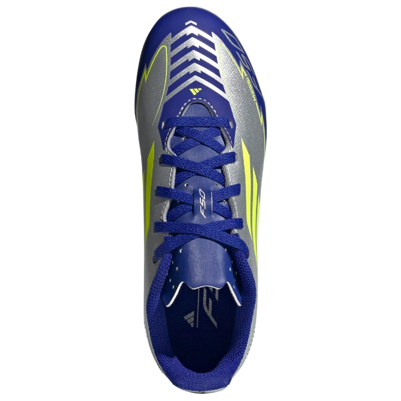 Adidas Soccer Shoes Adidas F50 Club Messi FG Soccer Cleats Junior Silver Yellow Blue
