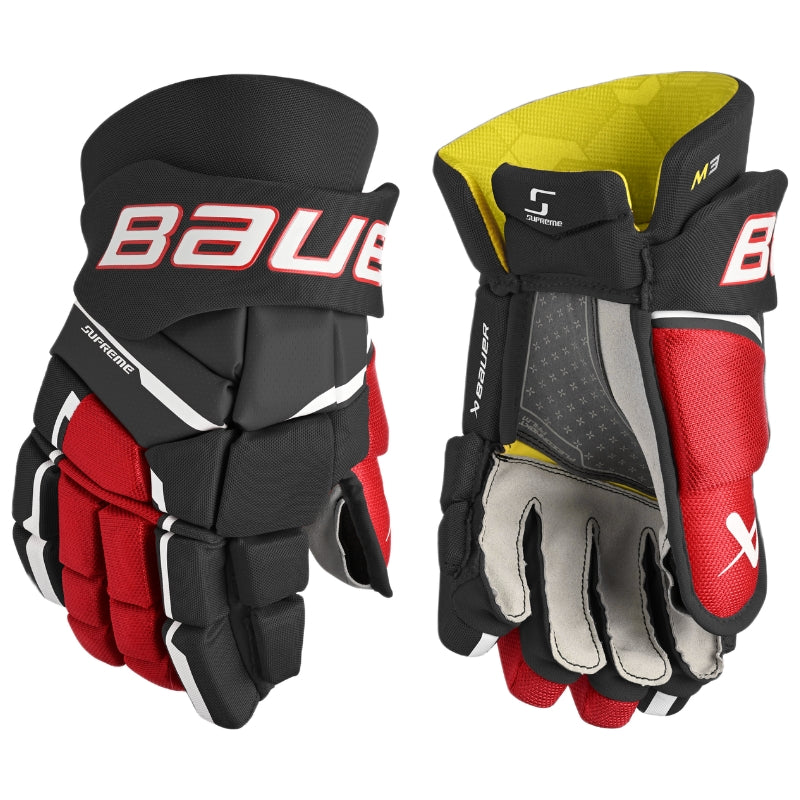 Bauer Hockey Protective Gear Bauer Supreme M3 Hockey Gloves Senior 2023 Black Red