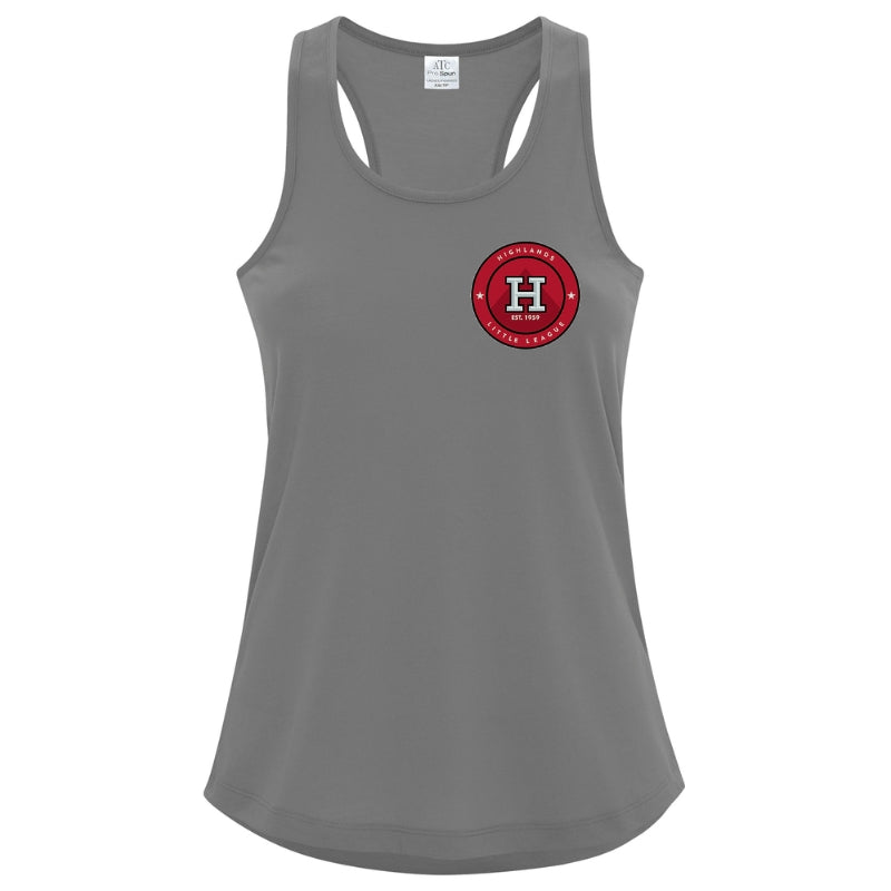 HLL Baseball Team Apparel HLL ATC Pro Spun Raceback Tank Small Round Logo Women Coal Gray