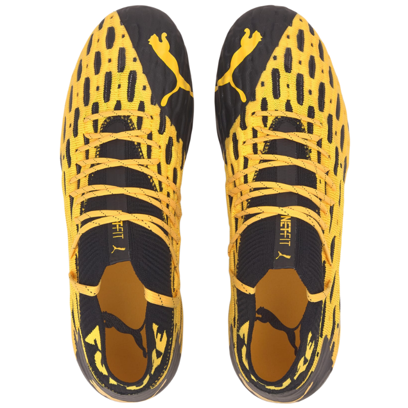 Puma Future 5.1 Netfit Firm Ground Soccer Cleats Junior Yellow/Black top of both shoes pointing up