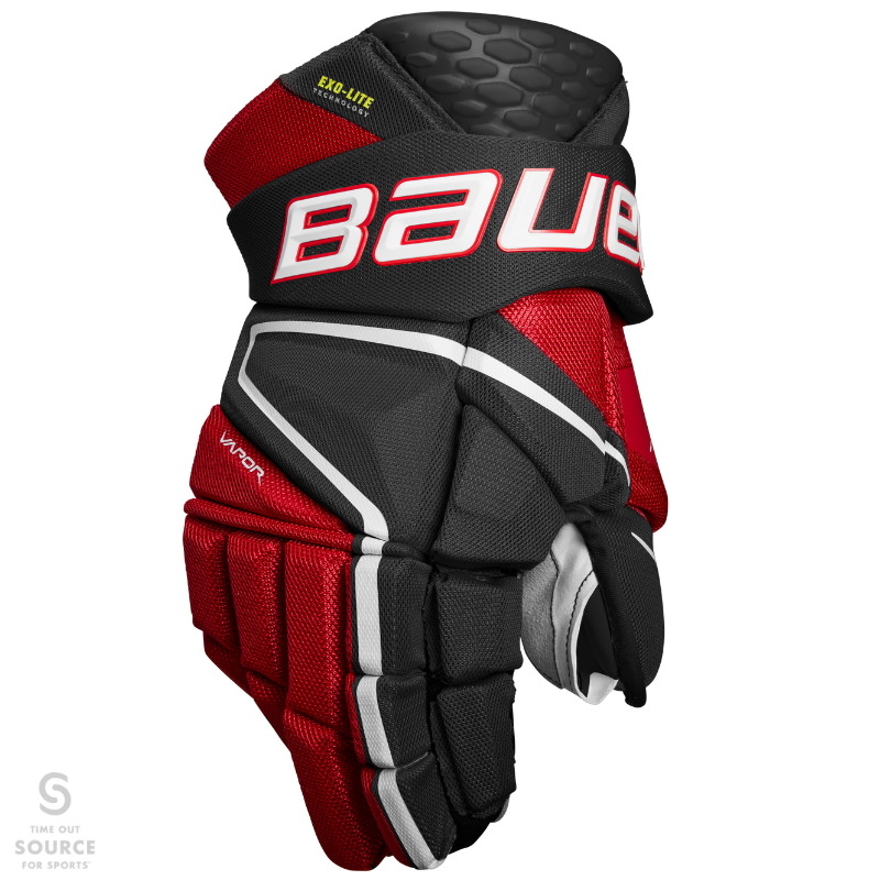 Bauer Vapor Hyperlite Hockey Gloves Senior 2022 black/red back of one glove