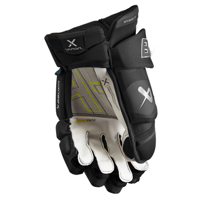 Bauer Vapor Hyperlite Hockey Gloves Intermediate 2022 black front (palm) of left glove