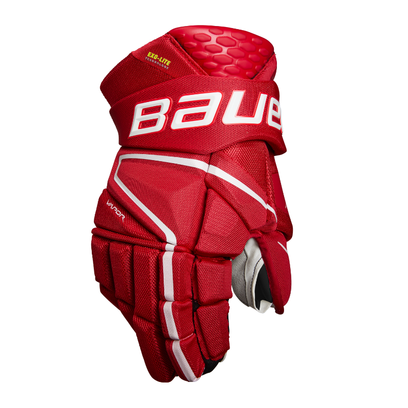 Bauer Vapor Hyperlite Hockey Gloves Senior 2022 red back of one glove