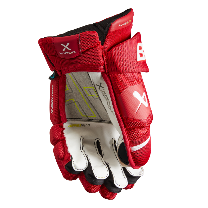 Bauer Vapor Hyperlite Hockey Gloves Senior 2022 red front of one glove