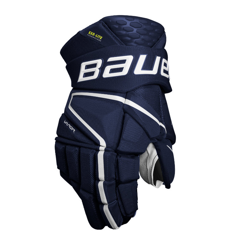Bauer Vapor Hyperlite Hockey Gloves Senior 2022 navy back of one glove