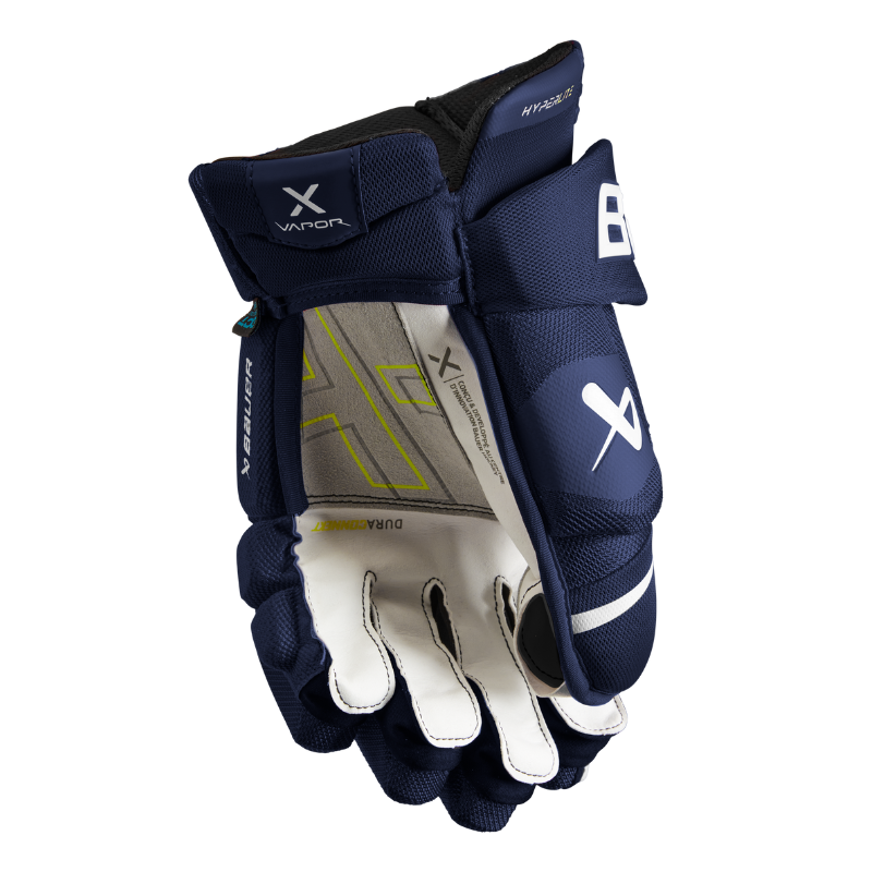 Bauer Vapor Hyperlite Hockey Gloves Senior 2022 navy front (palm) of one glove