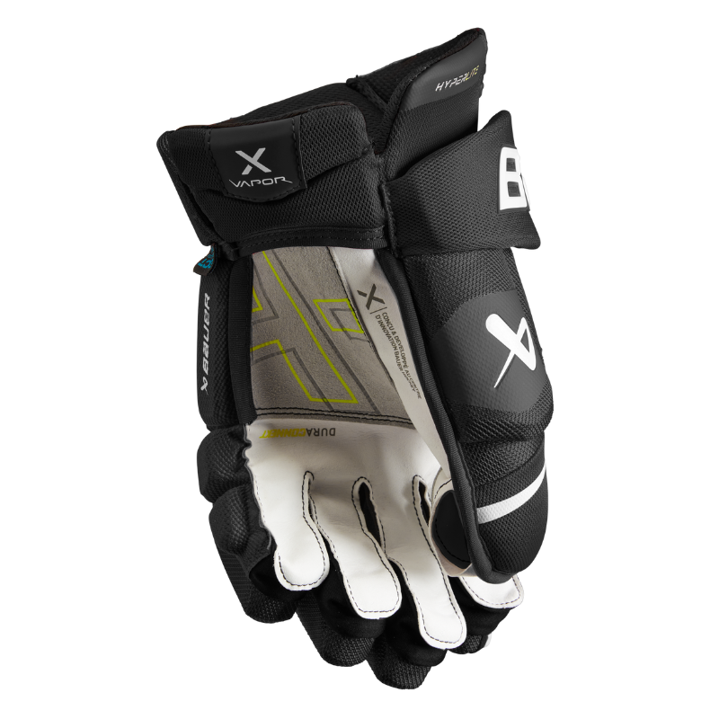 Bauer Vapor Hyperlite Hockey Gloves Senior 2022 black/white front (palm) of one glove