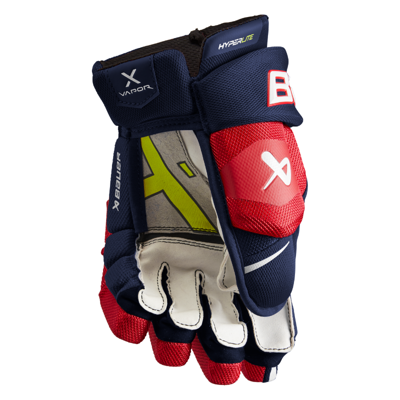 Bauer Vapor Hyperlite Hockey Gloves Junior 2022 avy/red/white front (palm) of left glove