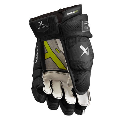 Bauer Vapor Hyperlite Hockey Gloves Junior 2022 black front (palm) of left glove