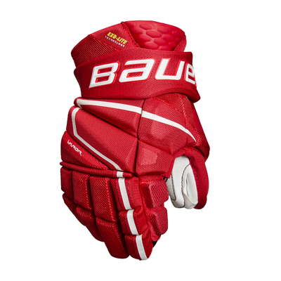 Bauer Vapor Hyperlite Hockey Gloves Junior 2022 red back of right glove