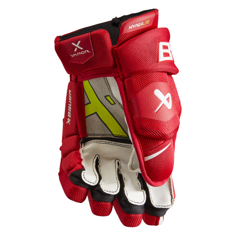 Bauer Vapor Hyperlite Hockey Gloves Junior 2022 red front (palm) of left glove