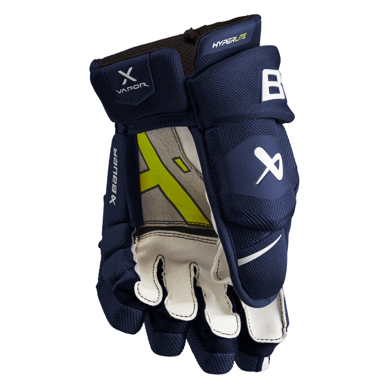 Bauer Vapor Hyperlite Hockey Gloves Junior 2022 navy front (palm) of left glove