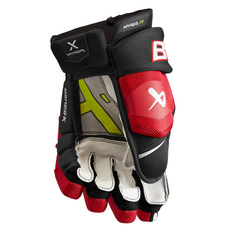 Bauer Vapor Hyperlite Hockey Gloves Junior 2022 black/red front (palm) of left glove