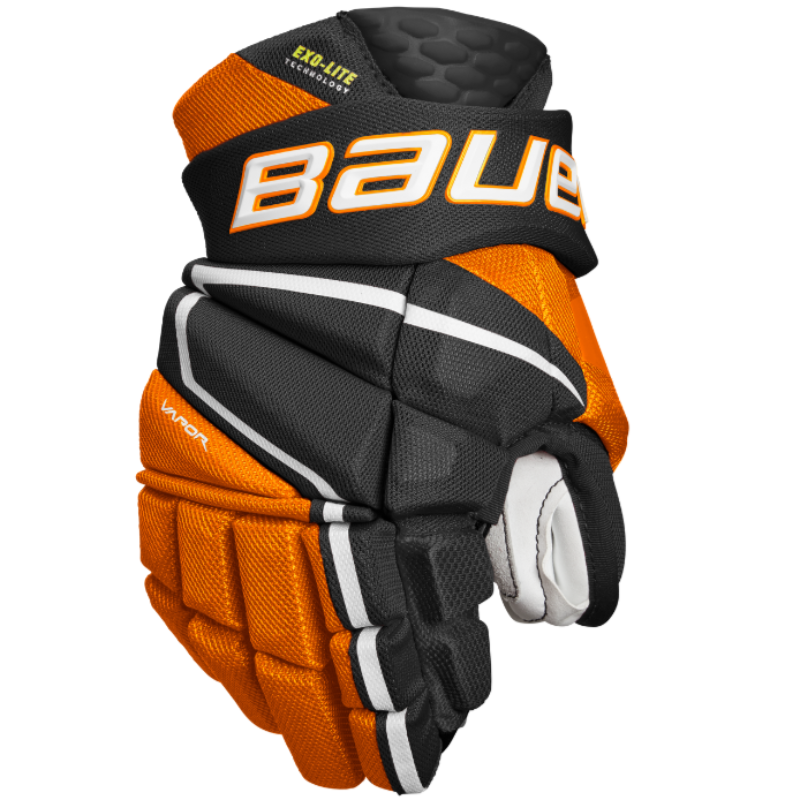 Bauer Vapor Hyperlite MTO Hockey Gloves Junior 2022 black/orange back of one glove
