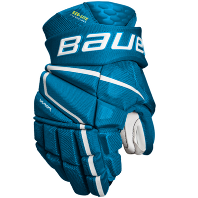 Bauer Vapor Hyperlite MTO Hockey Gloves Junior 2022 blue back of one glove