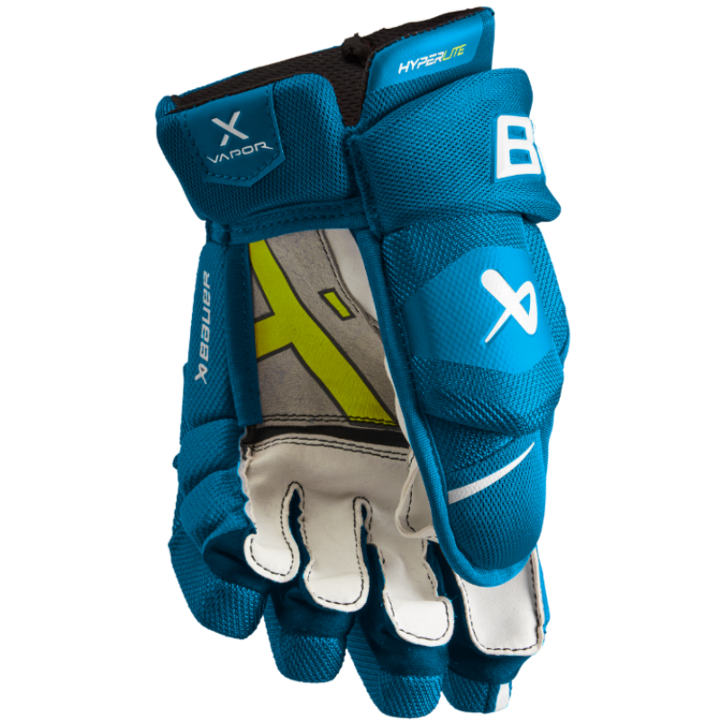 Bauer Vapor Hyperlite MTO Hockey Gloves Junior 2022 blue front (palm) of one glove