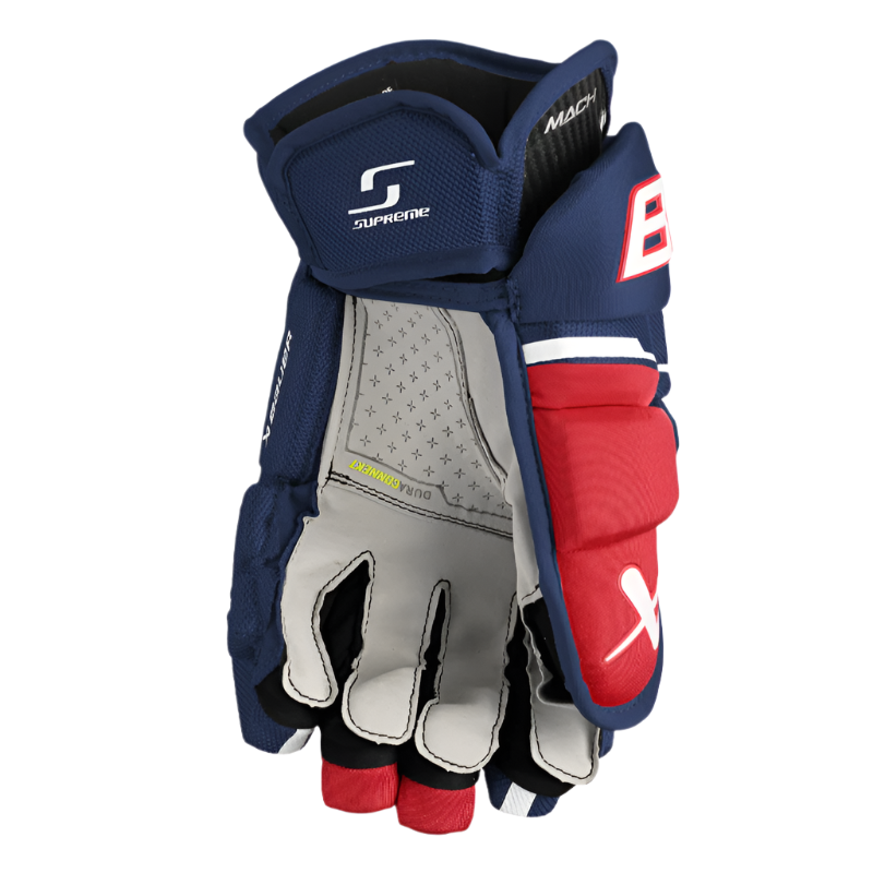 Bauer Supreme Mach Hockey Gloves Senior 2023 navy/red/white front (palm) of left glove