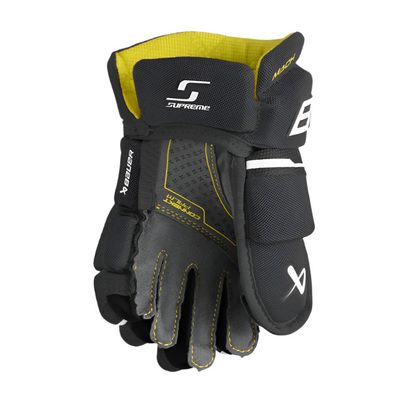 Bauer Supreme Mach Hockey Gloves Youth 2023 black/white front (palm) of left glove