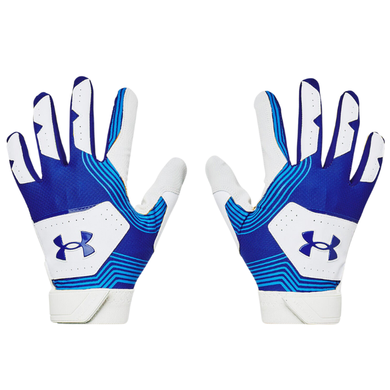 UA Clean Up 21 Baseball Batting Gloves Men`s white/royal back of both gloves