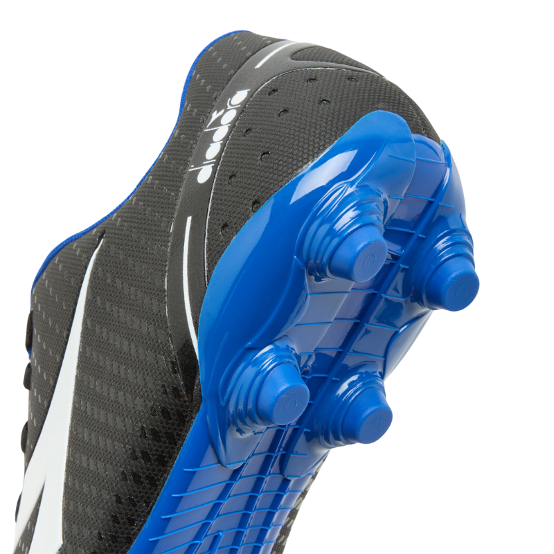 Diadora Pichichi 5 MG14 Soccer Cleats Adult Black/White/Blue close-up of back showing studs