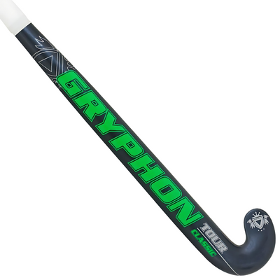 Gryphon Tour Classic Curve Field Hockey Stick Blue/Green close-up of side with logo diagonal with head at bottom-right