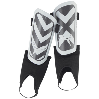 Puma Ultra Light Soccer Ankle Shin Guards Black/White Women's front of both shin guards