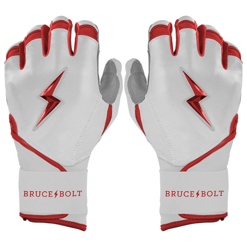 Bruce Bolt Baseball Equipment Bruce Bolt Chrome Series Long Cuff Batting Gloves Adult Red