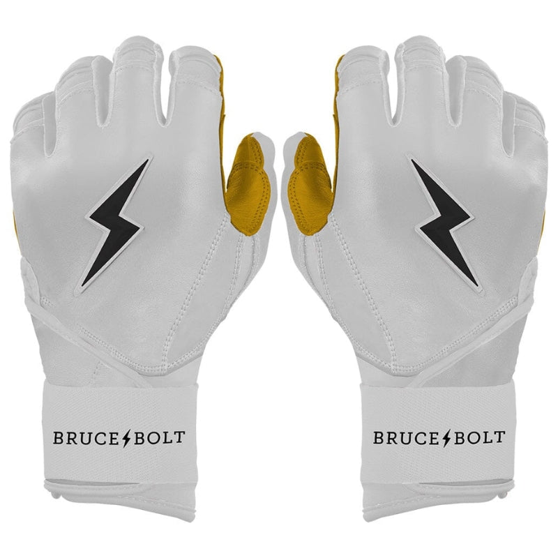 Bruce Bolt Baseball Equipment Bruce Bolt Original Series Long Cuff Batting Gloves Youth White