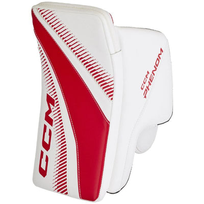 CCM Goalie Blockers CCM Phenom Source Exclusive (2025) Junior White/Red side front facing left