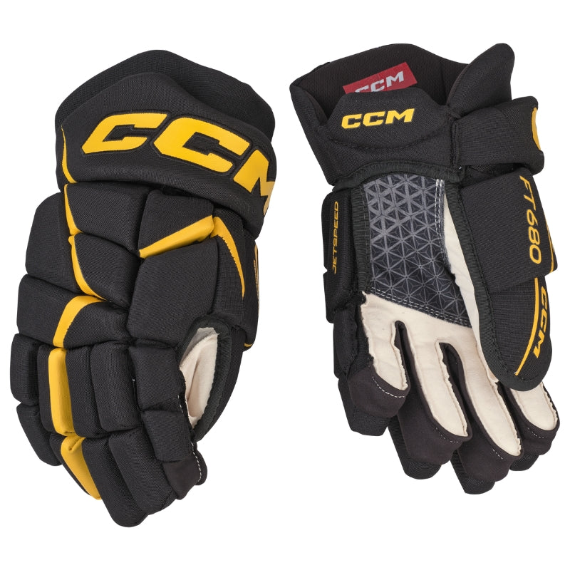 CCM Hockey Protective Gear CCM JetSpeed FT680 Hockey Gloves Senior Black Sunflower