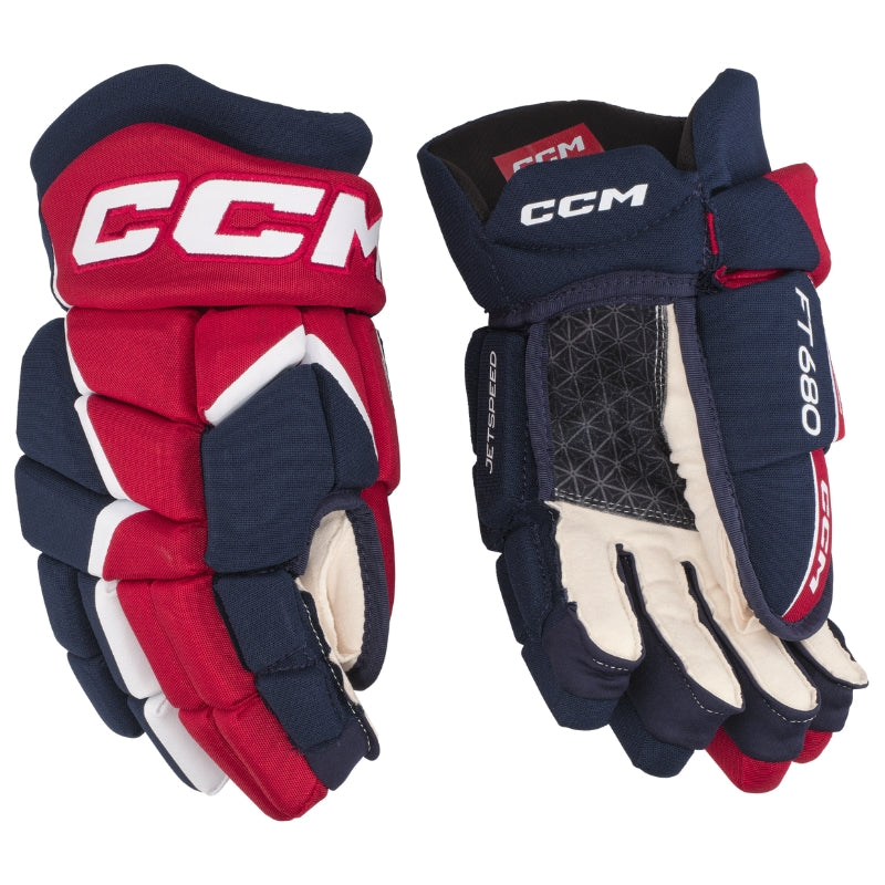 CCM Hockey Protective Gear CCM JetSpeed FT680 Hockey Gloves Senior Navy Red White
