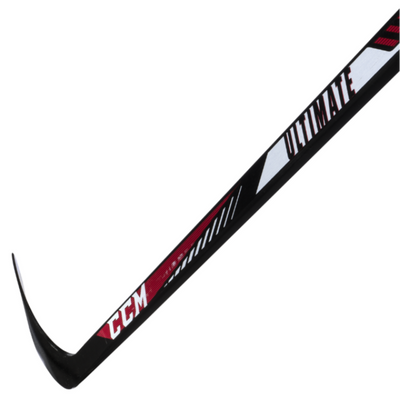 CCM Hockey Sticks CCM HSULT Ultimate Wood (2018) Senior Black/Red/White diagonal close-up of shaft with blade pointing to the upper-left