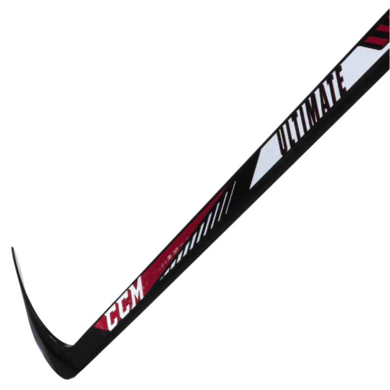 CCM Hockey Sticks CCM HSULT Ultimate Wood (2018) Senior Black/Red/White diagonal close-up of shaft with blade pointing to the upper-left