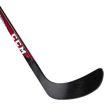 CCM Hockey Sticks CCM HSULT Ultimate Wood (2018) Senior Black/Red/White diagonal side with close-up of blade pointing left