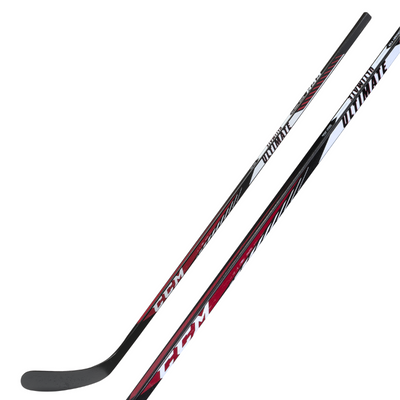 CCM Hockey Sticks CCM HSULT Ultimate Wood (2018) Senior Black/Red/White diagonal side with blade pointing left, close-up of diagonal shaft