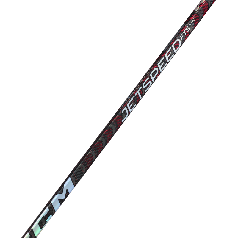 CCM Hockey Sticks CCM Jetspeed FT5 Pro (2022) Intermediate Black/Red side diagonal close-up of shaft showing &