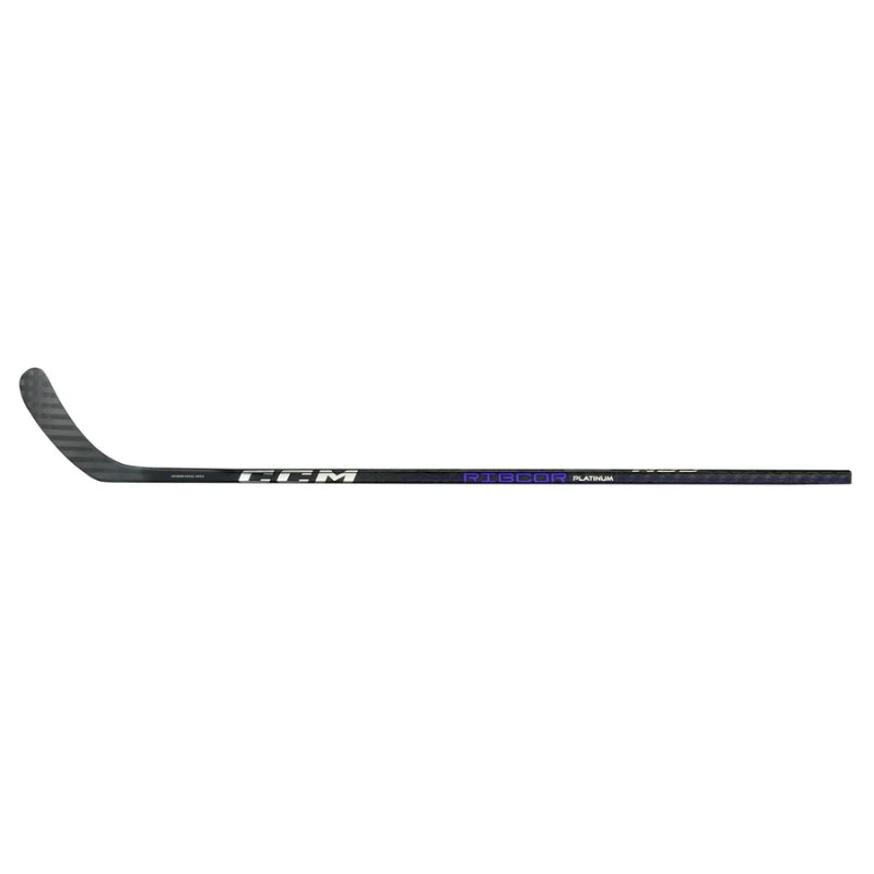 CCM Hockey Sticks CCM Ribcor Platinum Source Exclusive (2024) Junior Black/Gray horizontal side with blade pointing to the upper-left