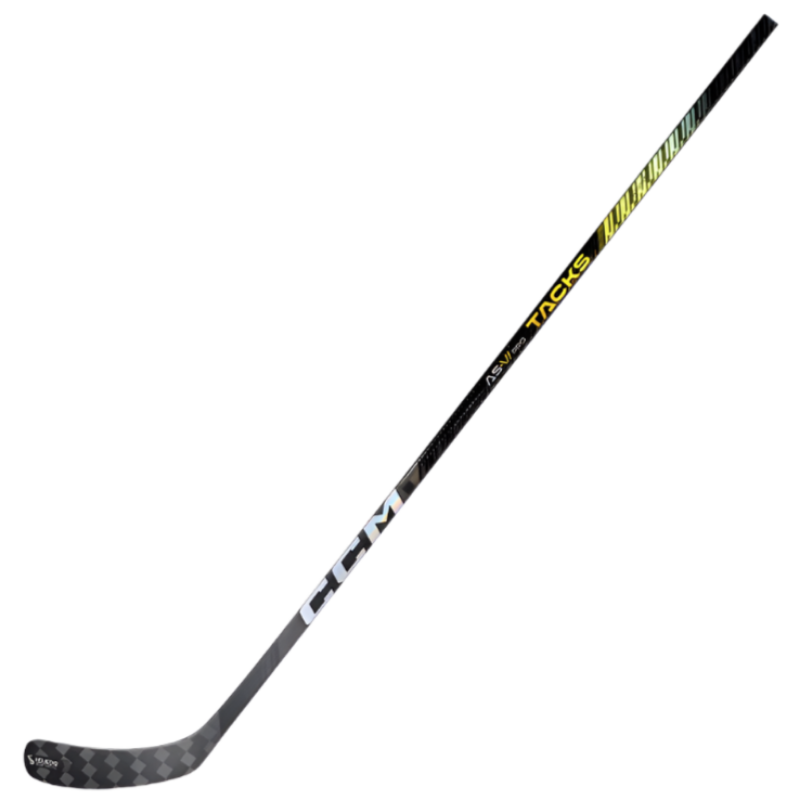 CCM Hockey Sticks CCM Tacks AS-VI Pro (2023) Junior Black/Yellow side diagonal with blade pointing left