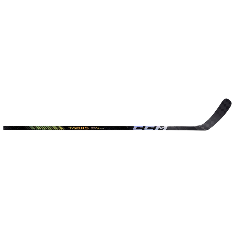 CCM Hockey Sticks CCM Tacks AS-VI Pro (2023) Junior Black/Yellow side horizontal with blade pointing to the upper-right