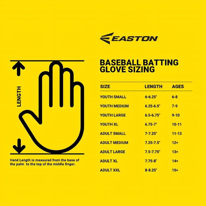 Easton Baseball Gloves Easton Mav Pro Locked In Baseball Batting Gloves Adult MAVPROLIBG Size Chart