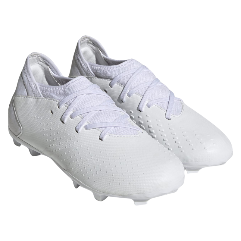 Adidas Predator Accuracy.3 Firm Ground Soccer Cleats Junior Cloud White/Cloud White/Core Black side/front of both shoes pointing to the lower-right