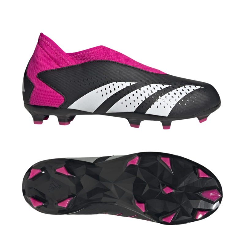 Adidas Predator Accuracy.3 Laceless Firm Ground Soccer Cleats Junior Core Black/Cloud White/Team Shock Pink 2 side pointing right and bottom pointing right