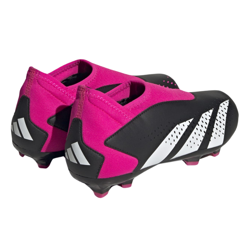 Adidas Predator Accuracy.3 Laceless Firm Ground Soccer Cleats Junior Core Black/Cloud White/Team Shock Pink 2 side/back of both shoes pointing to the upper-right