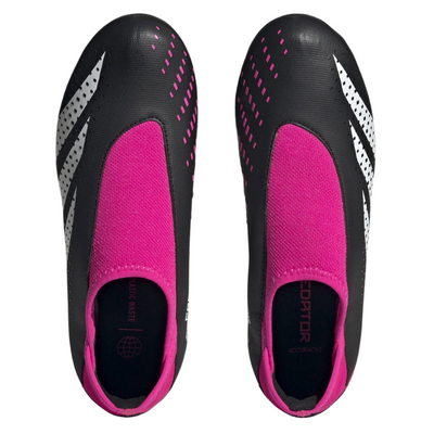 Adidas Predator Accuracy.3 Laceless Firm Ground Soccer Cleats Junior Core Black/Cloud White/Team Shock Pink 2 top of both shoes pointing up