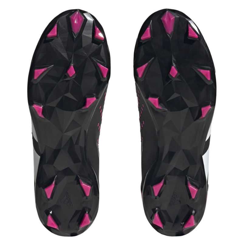Adidas Predator Accuracy.3 Laceless Firm Ground Soccer Cleats Junior Core Black/Cloud White/Team Shock Pink 2 bottom of both shoes pointing up