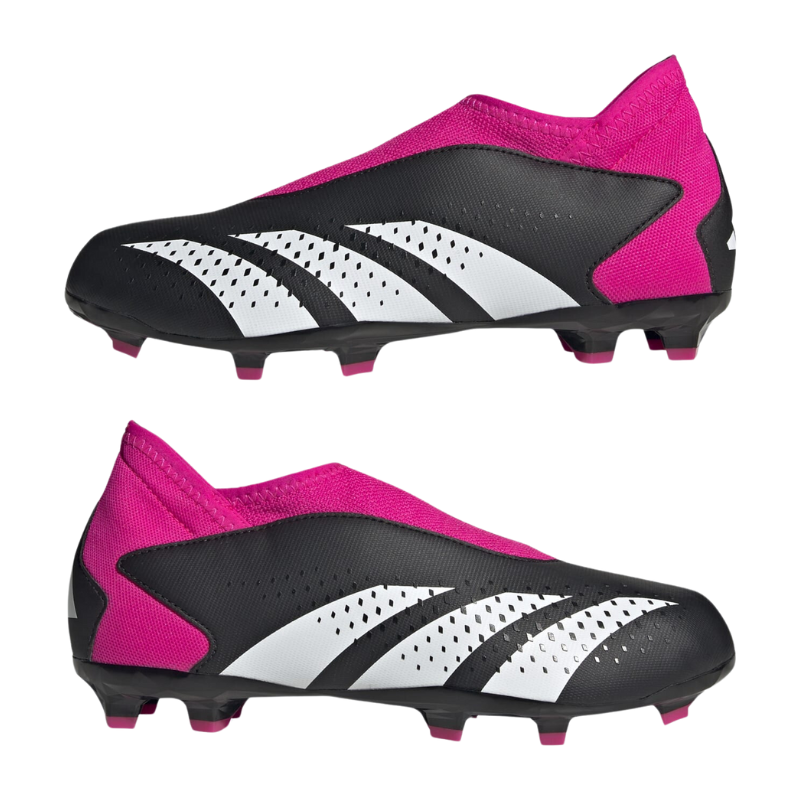 Adidas Predator Accuracy.3 Laceless Firm Ground Soccer Cleats Junior Core Black/Cloud White/Team Shock Pink 2 side of both shoes pointing left and right