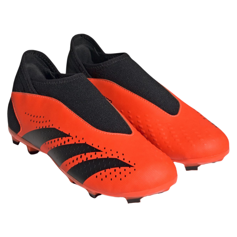 Adidas Predator Accuracy.3 Laceless Firm Ground Soccer Cleats Junior Team Solar Orange/Core Black/Core Black side/front of both shoes pointing to the lower-right