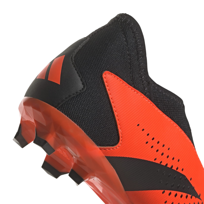 Adidas Predator Accuracy.3 Laceless Firm Ground Soccer Cleats Junior Team Solar Orange/Core Black/Core Black close-up of back half of shoe