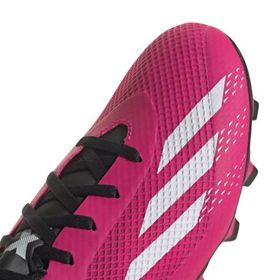 Adidas X Speedportal.4 Flexible Ground Soccer Cleats Adult Pink/White/Black close-up of logo