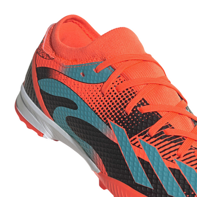 Adidas X Speedportal Messi.3 Soccer Turf Boots Orange/Black/Green/White Junior close-up of side pointing to the lower-right